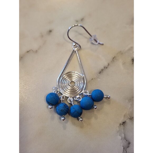Sterling Silver Teardrop Earrings With Blue Beads - Picture 4 of 5